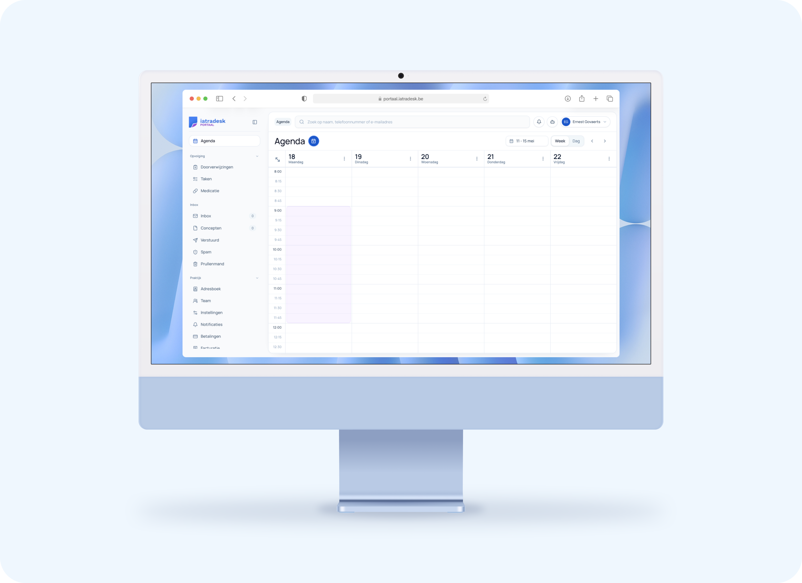 Iatradesk agenda in desktopweergave