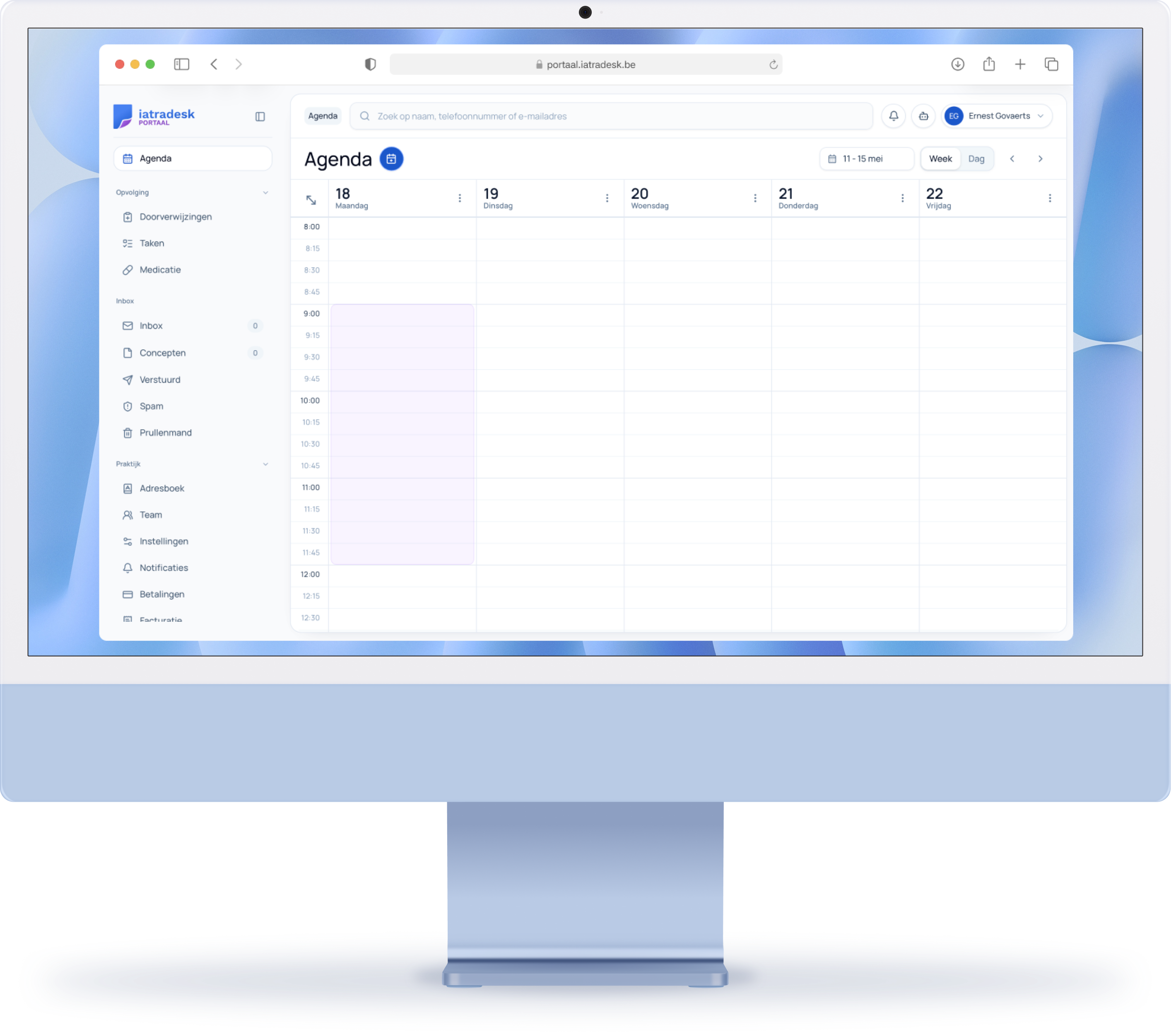 Iatradesk agenda op desktop